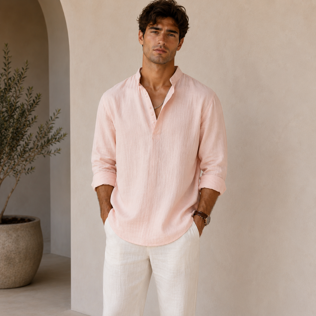 ROMMY Ellis Cotton Shirt in Apricot – Men's Shirt | Rommy