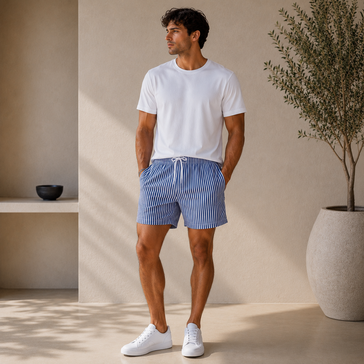 ROMMY Bondi Stripe Short in Blue Vertical Stripe – Men's Shorts | Rommy
