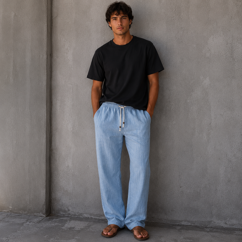 ROMMY Harbour Linen Pant in Sky Blue – Men's Linen Pants | Rommy