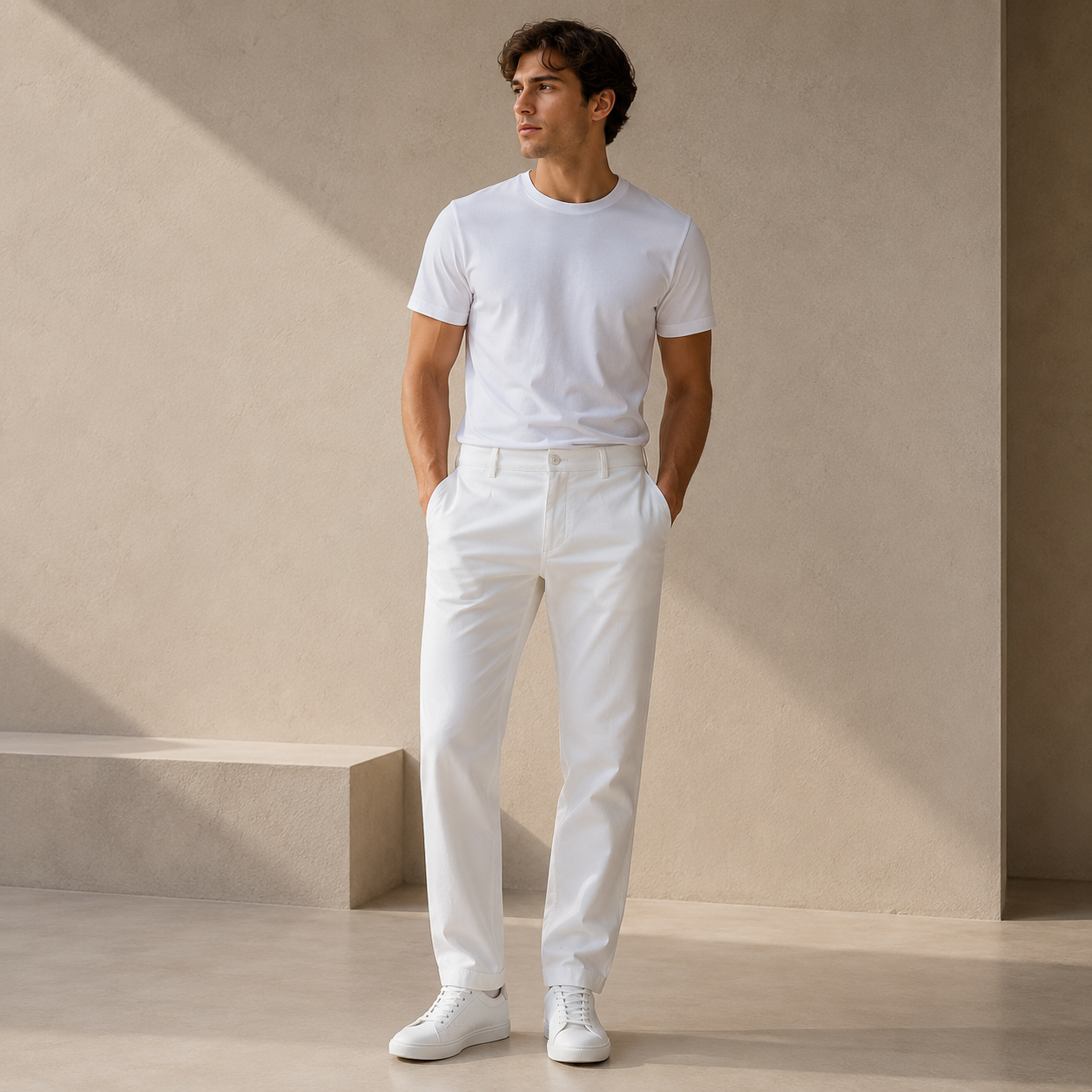 ROMMY Ashton Herringbone Trouser in White – Men's Trousers | Rommy