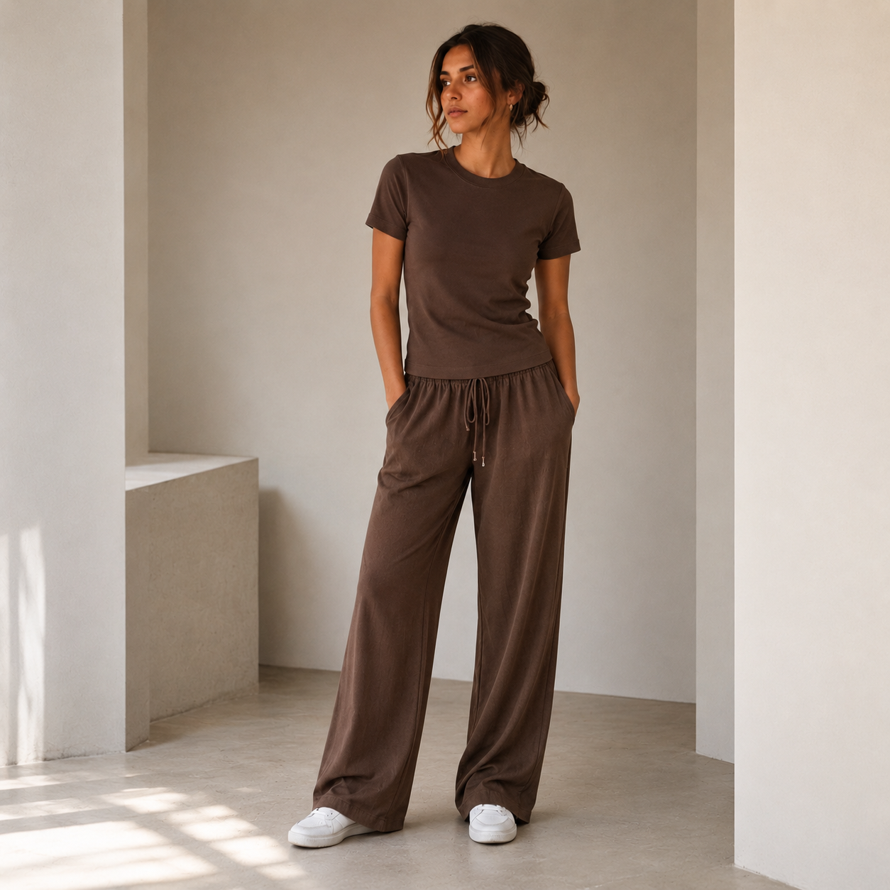 ROMMY Luna Fitted Tee in Brown – Women's T-Shirt | Rommy