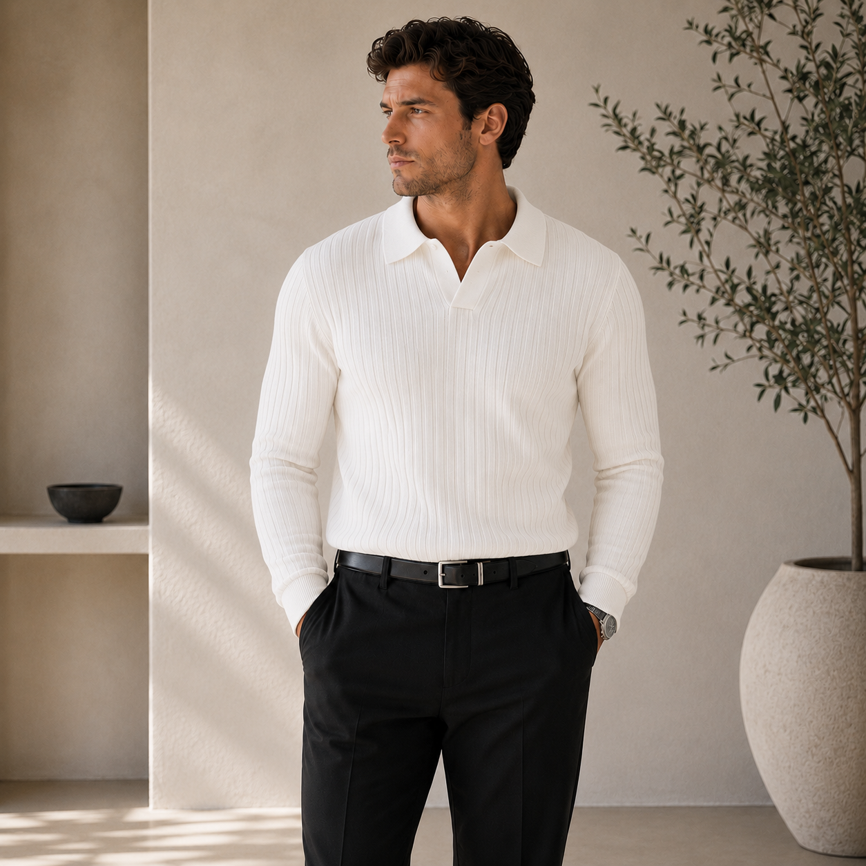 ROMMY Carter Knitted Polo in White – Men's Polo | Rommy