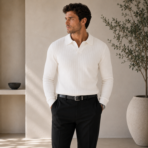 ROMMY Carter Knitted Polo in White – Men's Polo | Rommy