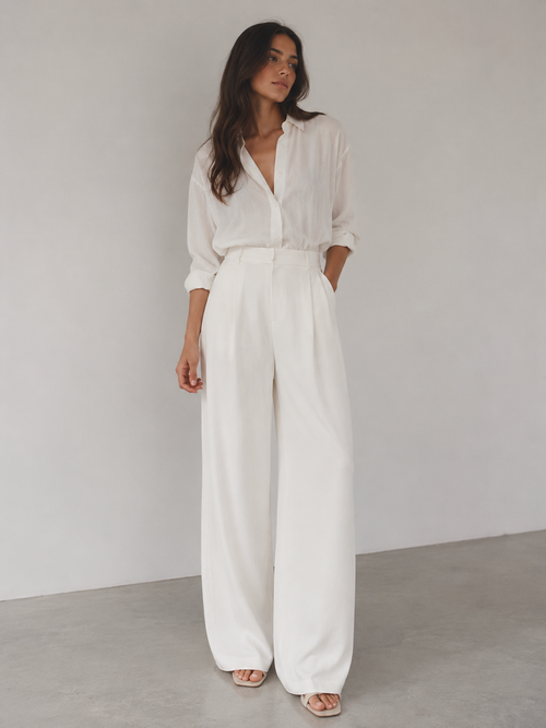 ROMMY Camille Tailored Pant in White – Women's Pants | Rommy