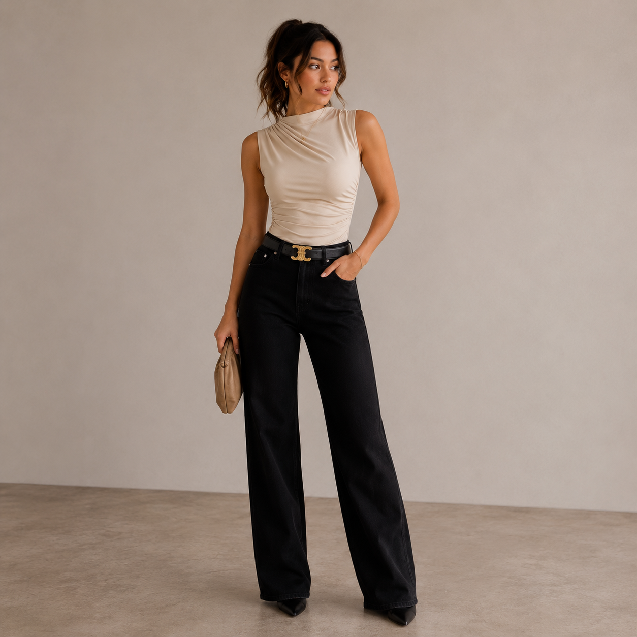 ROMMY Harper Drape Top in Beige – Women's Top | Rommy