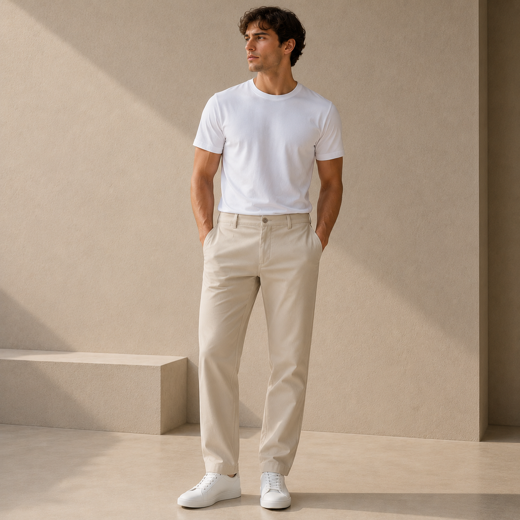 ROMMY Ashton Herringbone Trouser in Beige – Men's Trousers | Rommy