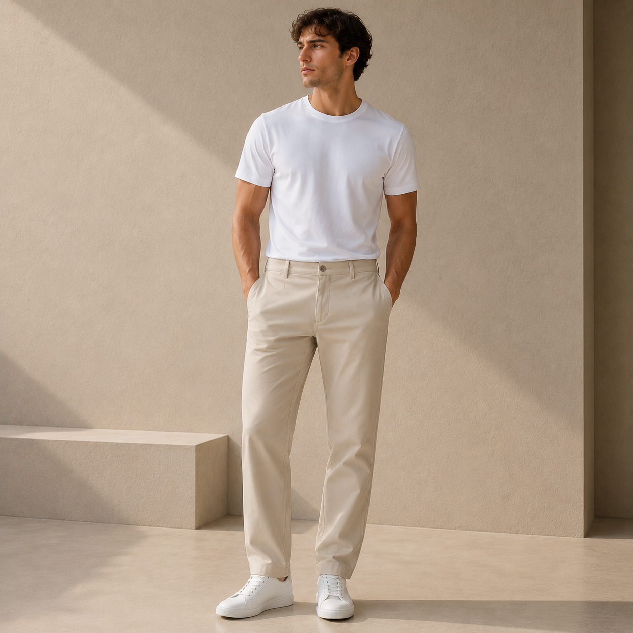 ROMMY Ashton Herringbone Trouser in Beige – Men's Trousers | Rommy