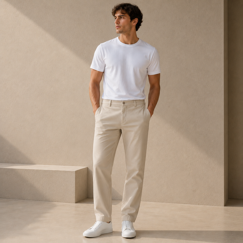 ROMMY Ashton Herringbone Trouser in Beige – Men's Trousers | Rommy