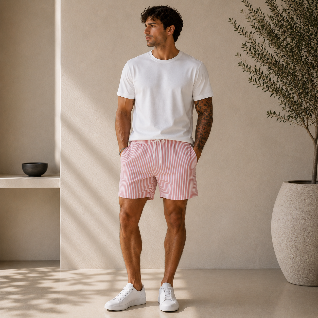 ROMMY Bondi Stripe Short in Pink Vertical Stripe – Men's Shorts | Rommy