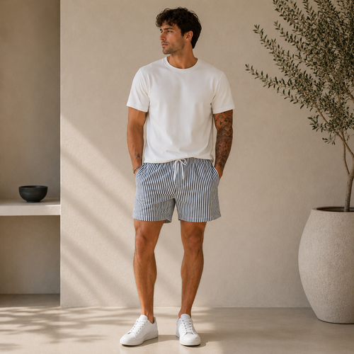 ROMMY Bondi Stripe Short in Black Vertical Stripe – Men's Shorts | Rommy