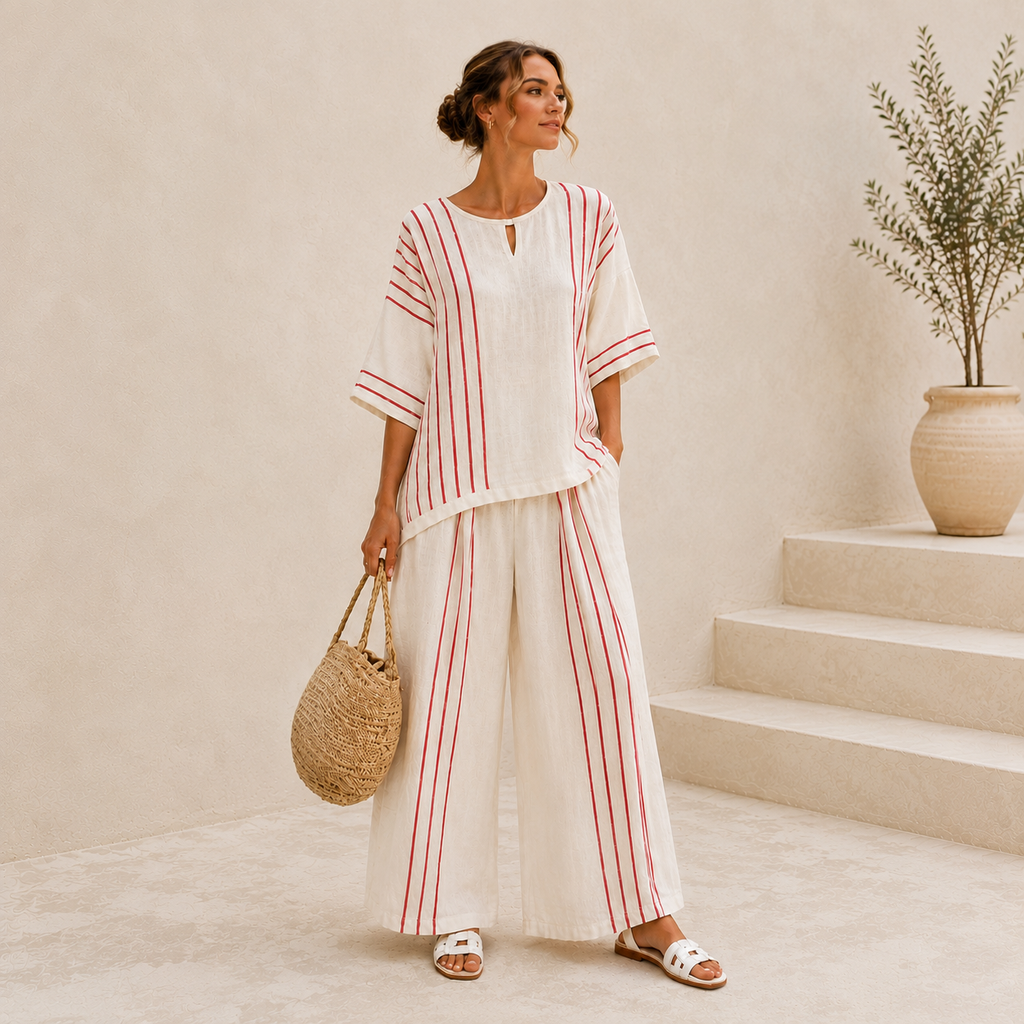 ROMMY Capri Stripe Set in Red Stripes – Women's Co-ord Set | Rommy