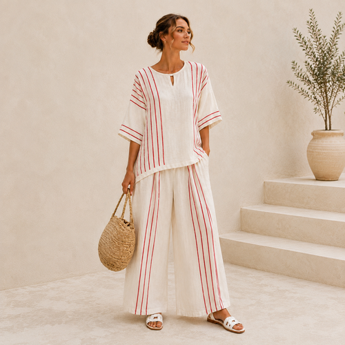 ROMMY Capri Stripe Set in Red Stripes – Women's Co-ord Set | Rommy