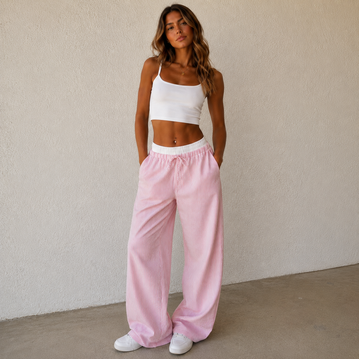 ROMMY Frankie Plaid Pants in Striped Pink – Women's Pants | Rommy