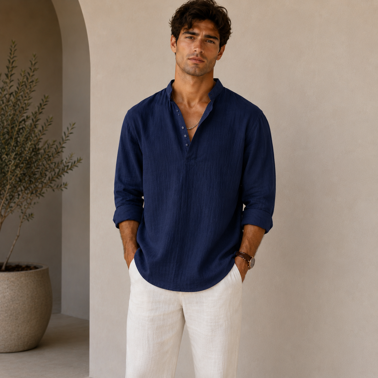 ROMMY Ellis Cotton Shirt in Navy Blue – Men's Shirt | Rommy