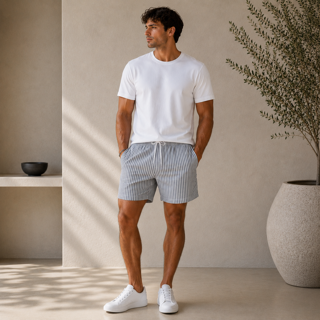ROMMY Bondi Stripe Short in Grey Vertical Stripe – Men's Shorts | Rommy